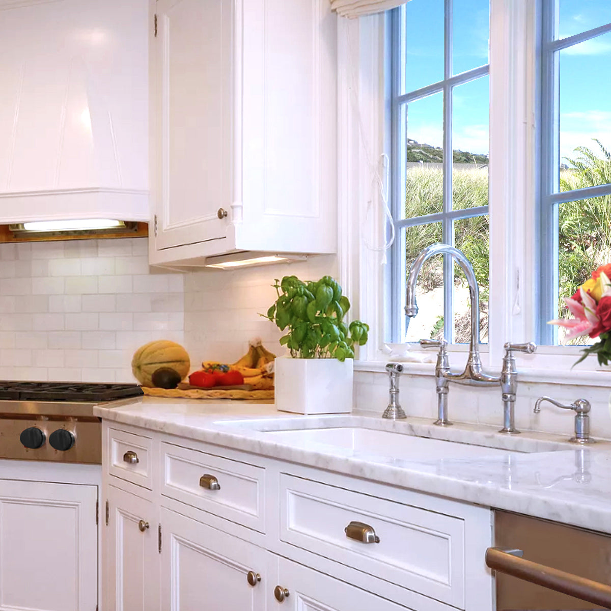 Nantucket Wellfleet-3419W 34-inch white fireclay kitchen sink, installed