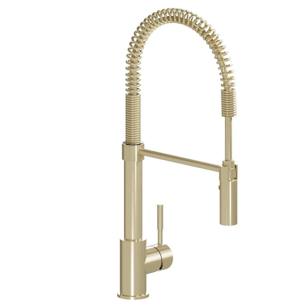 ZLINE Sierra Kitchen Faucet in gold finish with a pull-down spray wand and modern design.
