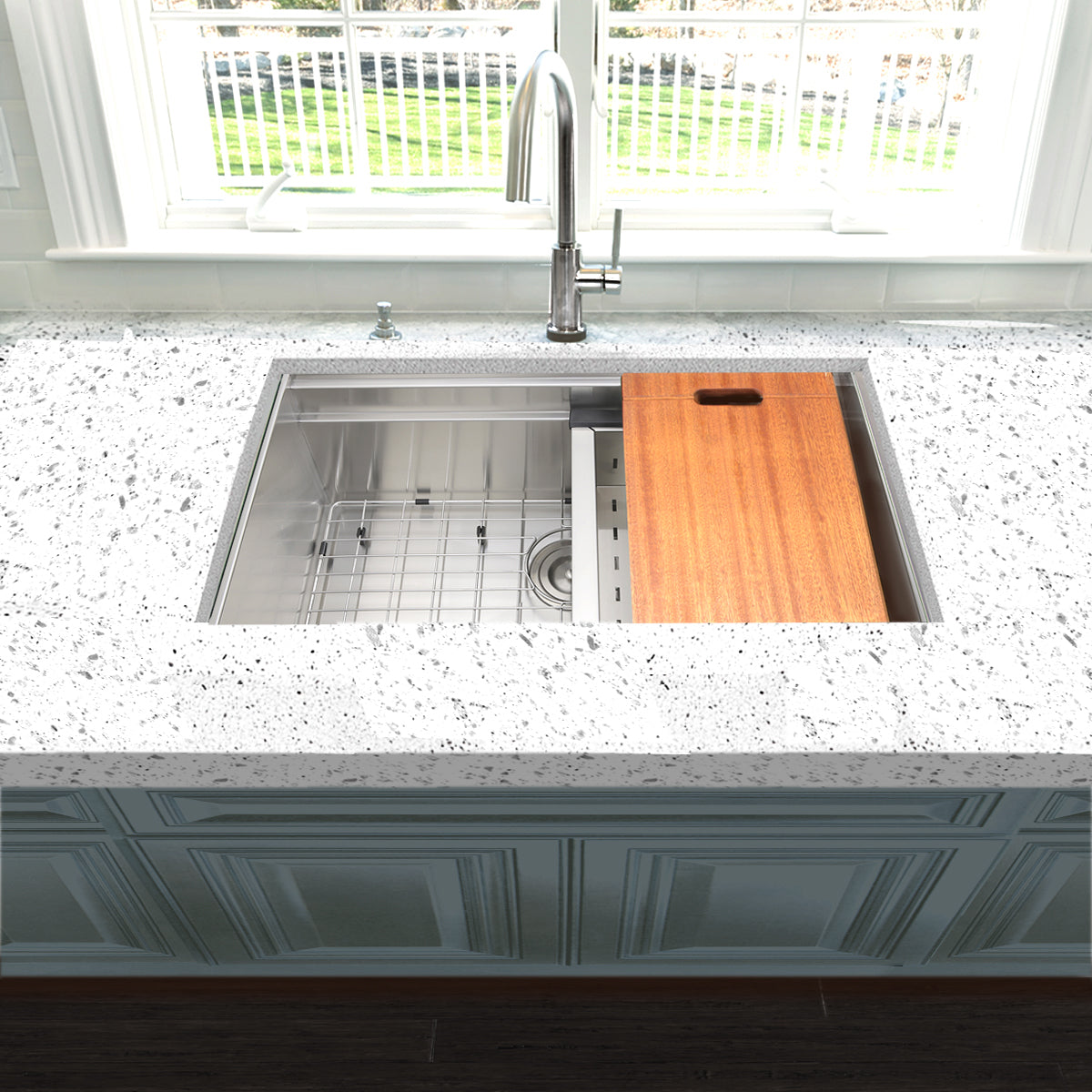 Nantucket ZR-PS-3018-16 30-inch stainless workstation sink, installed