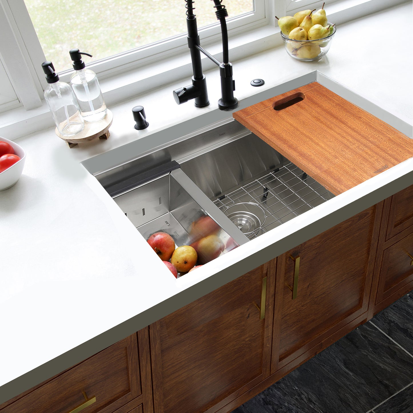 Nantucket ZR-PS-3018-16 30-inch stainless workstation sink, installed