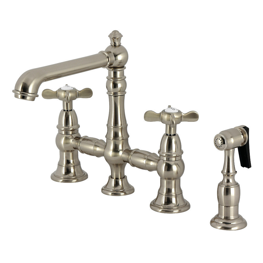 Kingston KS7277BEXBS Essex Bridge Kitchen Faucet with Brass Sprayer, Brushed Brass