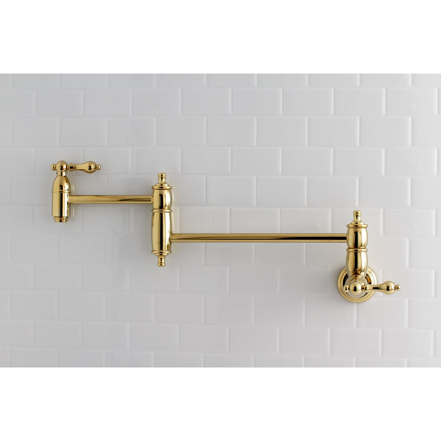 Kingston Brass KS3103AL Restoration Wall Mount Pot Filler Faucet, Antique Brass wall mount design with extending swing arms.