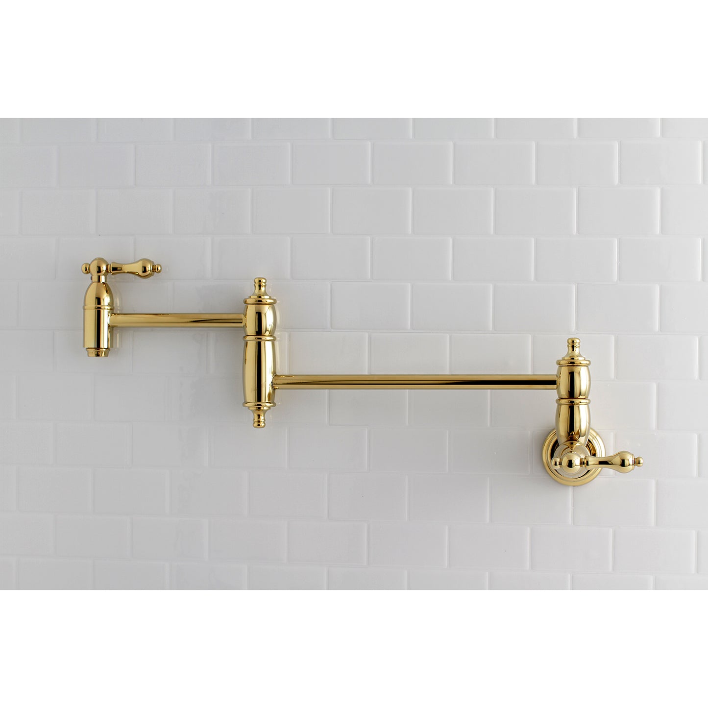Kingston Brass KS3103AL Restoration Wall Mount Pot Filler Faucet, Antique Brass wall mount design with extending swing arms.