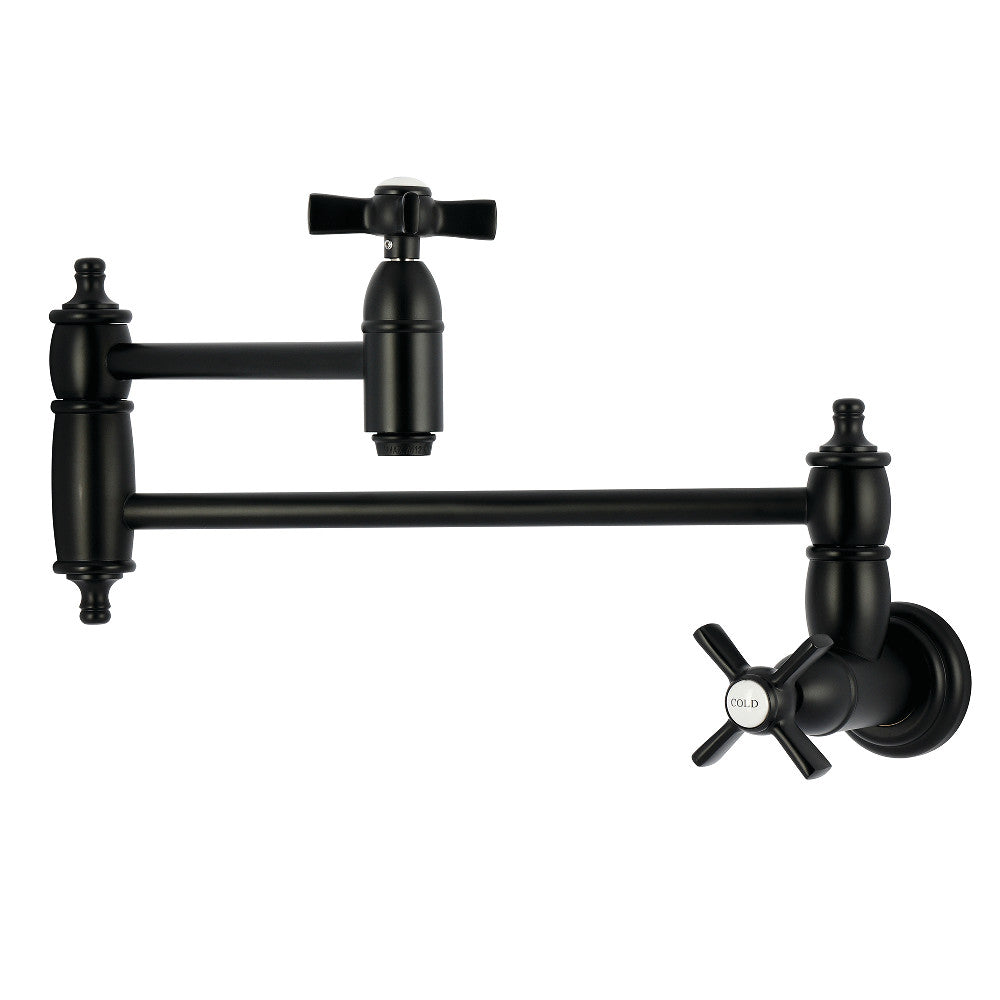 Kingston Brass KS3103ZX Millennium Wall Mount Pot Filler Faucet, Antique Brass, featuring a foldable swing arm design.