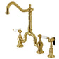 Kingston KS7753PLBS English Country Bridge Kitchen Faucet with Brass Sprayer, Antique Brass.