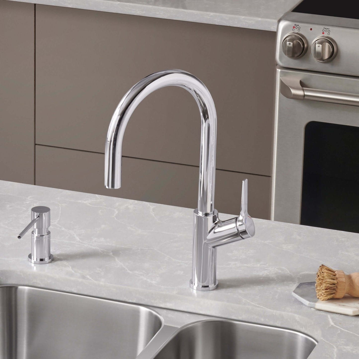 BLANCO Urbena Pull-Down Dual-Spray Kitchen Faucet on a modern kitchen countertop with a sleek design.