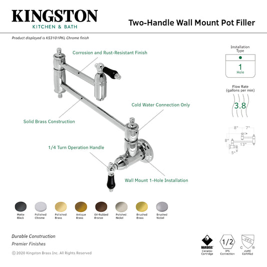 Kingston Brass KS3103PKL Duchess Wall Mount Pot Filler Faucet, Antique Brass illustration features