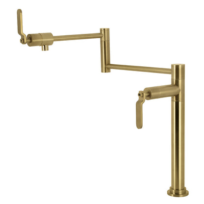 Kingston Brass KS4703KL Whitaker Deck Mount Pot Filler Faucet, Antique Brass with foldable swing arms