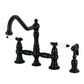 Kingston KS3277BPLBS Bel-Air Bridge Kitchen Faucet with Brass Sprayer, Brushed Brass in matte black finish