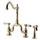 Kingston KS7753BALBS Heirloom Bridge Kitchen Faucet with Brass Sprayer, Antique Brass image showcasing elegant design and polished finish.