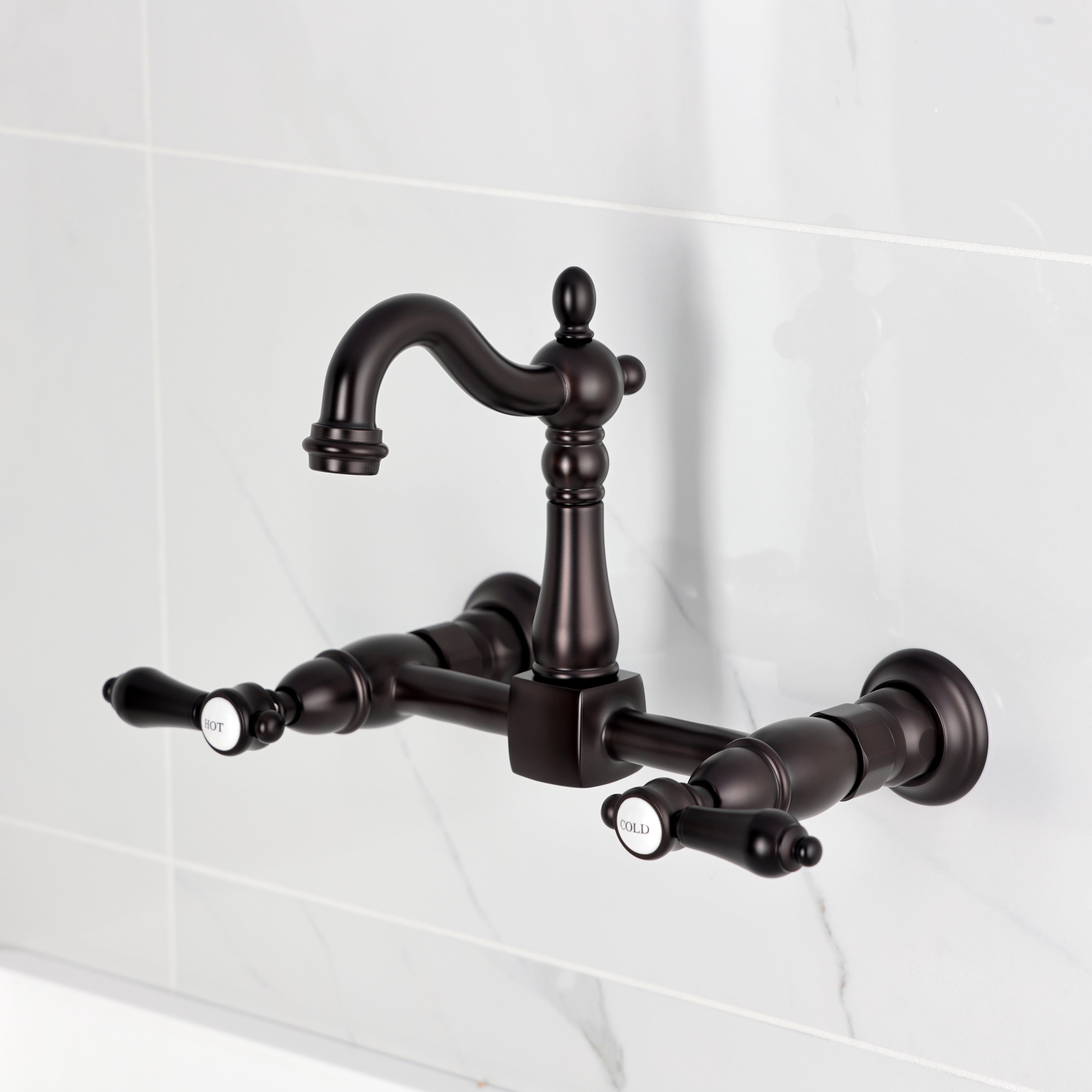 Kingston KS2443BAL Heirloom Two-Handle Wall Mount Bridge Kitchen Faucet, Antique Brass