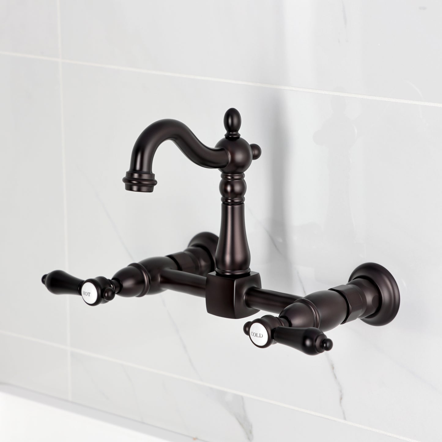 Kingston KS2443BAL Heirloom Two-Handle Wall Mount Bridge Kitchen Faucet, Antique Brass