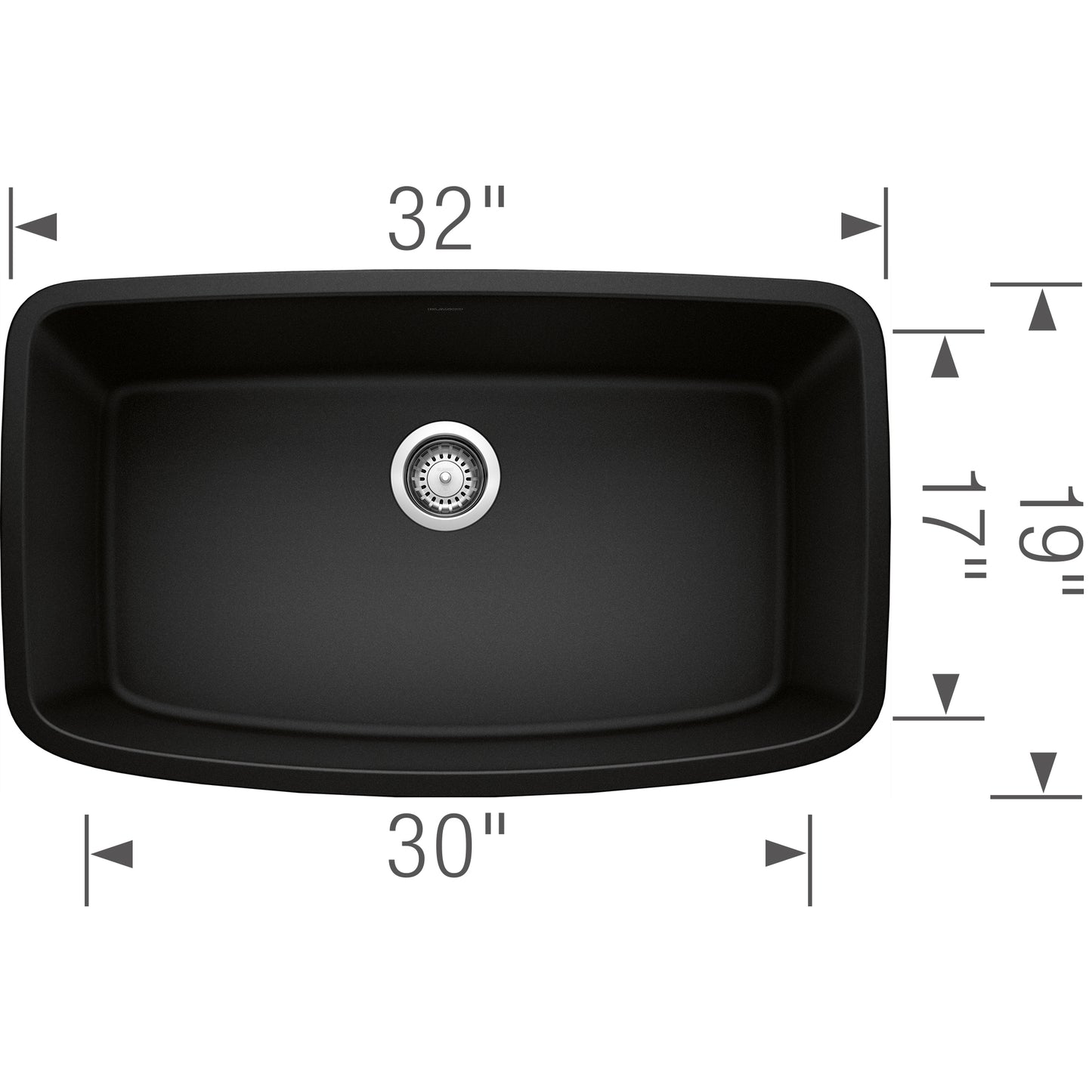 BLANCO Valea SILGRANIT 32" Super Single Undermount Kitchen Sink dimensions with 32" width and 19" depth