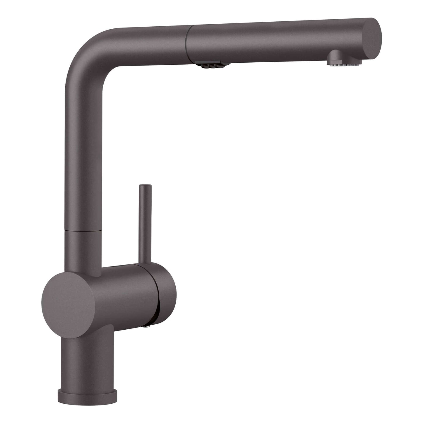 BLANCO Linus Low Arc Pull-Out Dual-Spray Kitchen Faucet -  featuring a sleek low-profile design in cinder color.