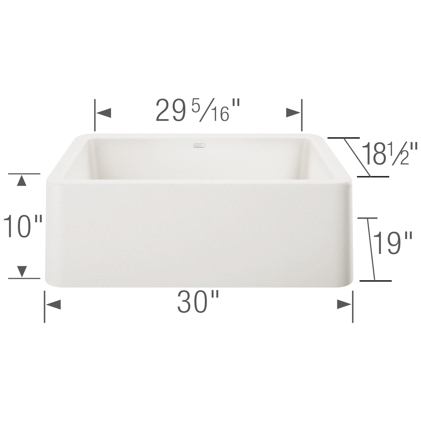 BLANCO Ikon SILGRANIT 30" Single Bowl Apron-Front Farmhouse Sink dimensions and design details.