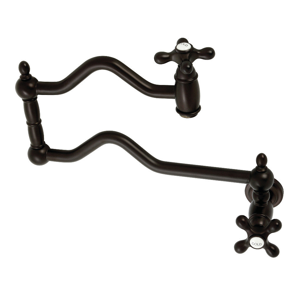Kingston Brass KS2107AX Heritage Wall Mount Pot Filler Faucet, Brushed Brass with Oil Rubbed Bronze finish