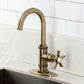 Kingston Brass KSD8503NX Hamilton Single-Handle Bar Faucet, Antique Brass installed on a countertop.