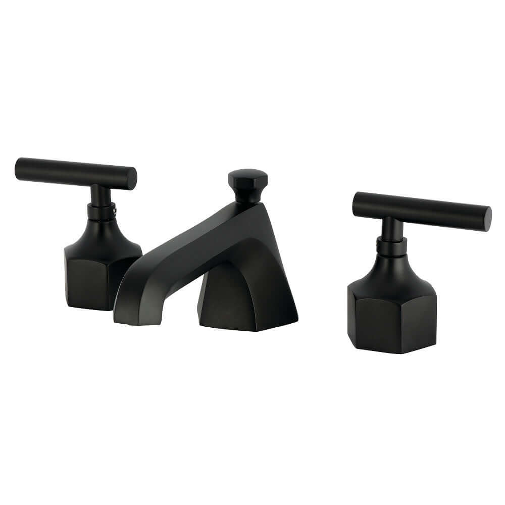 Kingston Brass KZ4463CML Navei Widespread Bathroom Faucet with Brass Pop-Up, Antique Brass in Matte Black finish.