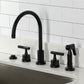 Kingston Brass KS8723KNLBS Convergent Double-Handle Widespread Kitchen Faucet with Knurled Handle and Brass Sprayer, Antique Brass