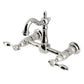 Kingston KS2443TAL Tudor Two-Handle Wall Mount Bridge Kitchen Faucet, Antique Brass in polished nickel finish.