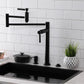 Kingston Brass KS8707DKL Kaiser Deck Mount Pot Filler Faucet, Brushed Brass in a modern kitchen setting.