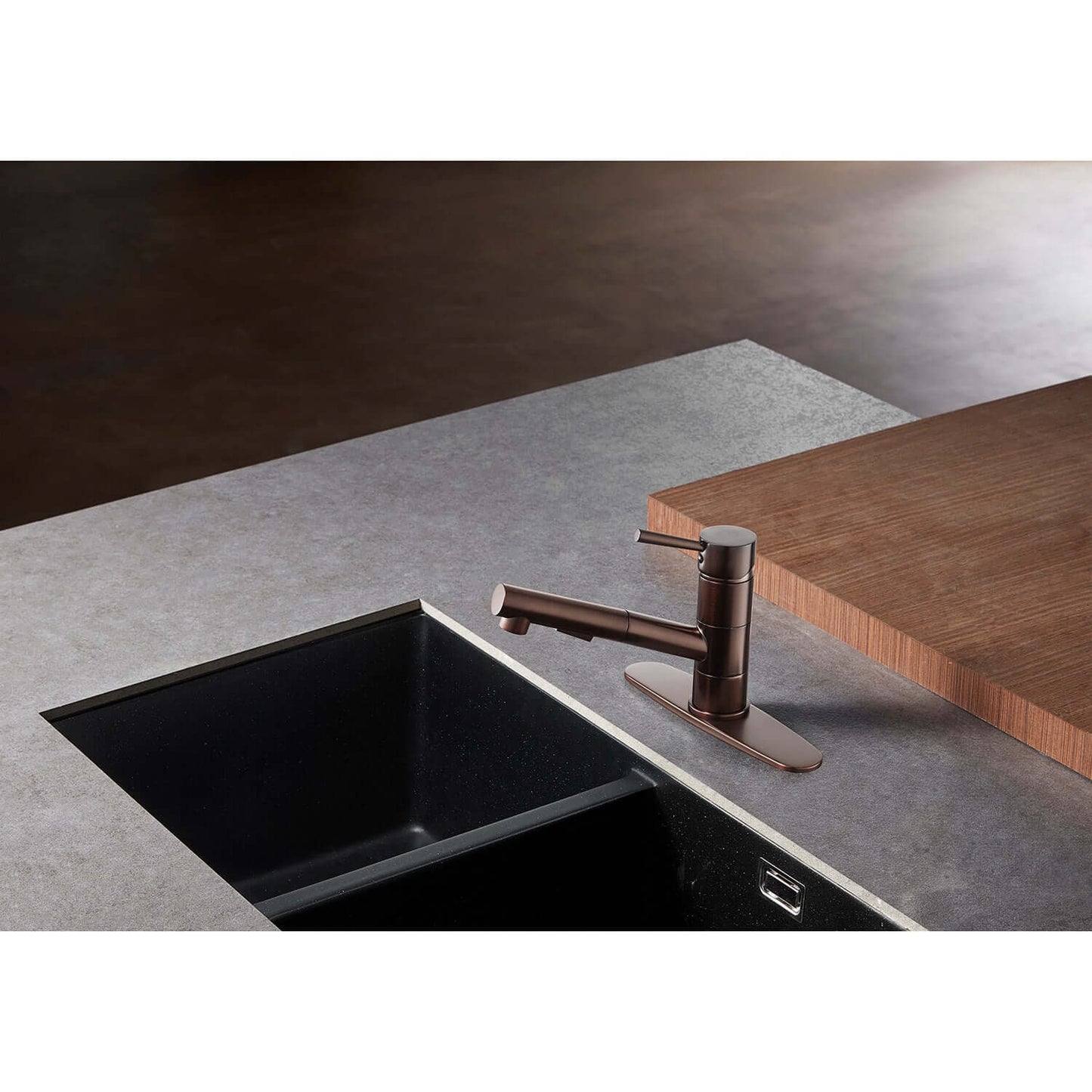 Gourmetier LS84DLAB Concord Single-Handle Pull-Out Kitchen Faucet, Antique Brass on modern countertop.