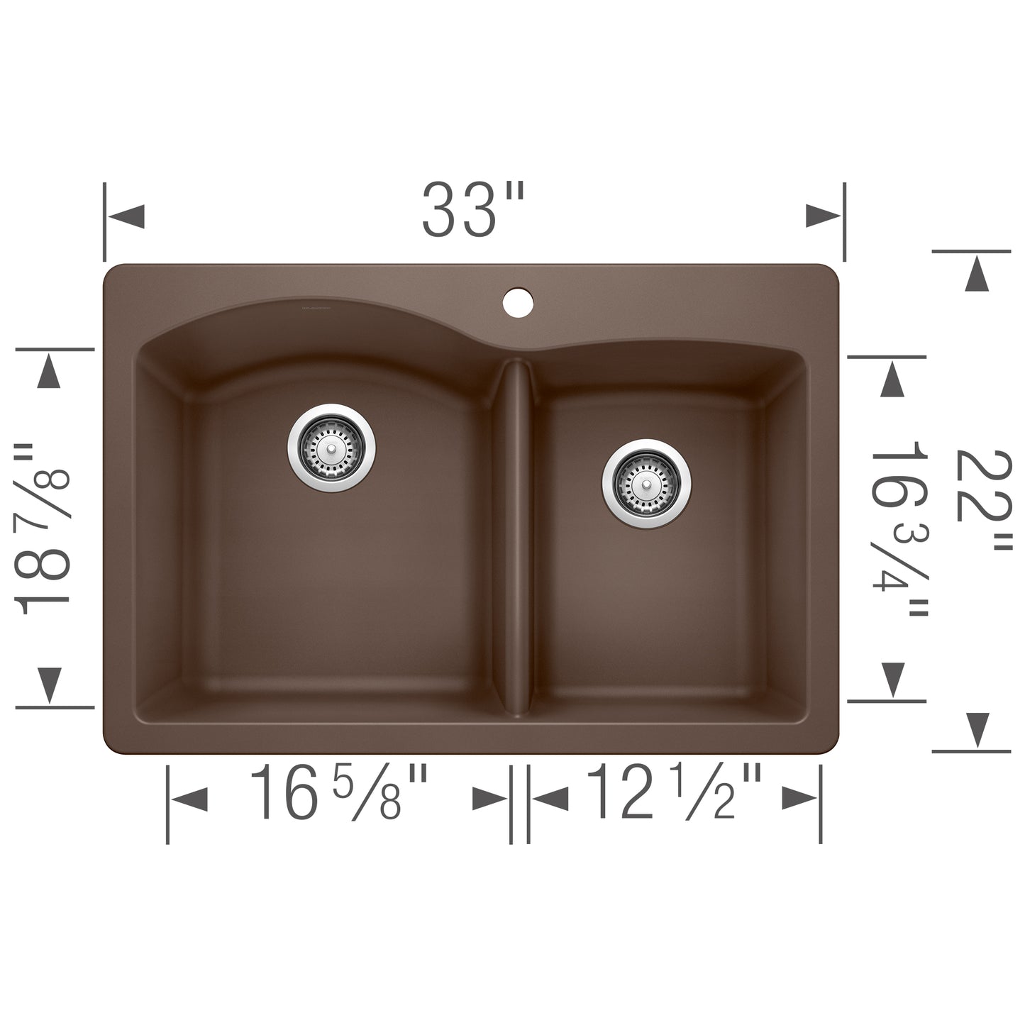 BLANCO Diamond SILGRANIT 33" 60/40 Double Bowl Dual Mount Kitchen Sink