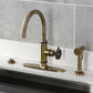 Kingston Brass KS2433RKX Webb Single-Handle Kitchen Faucet with Knurled Handle and Brass Side Sprayer, Antique Brass