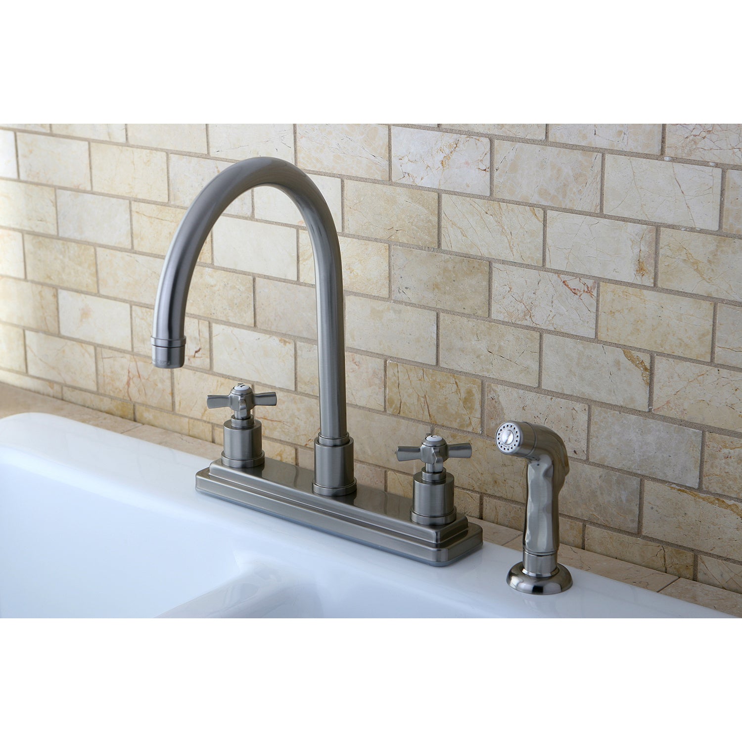 Kingston KS8798ZX Millennium Two-Handle 8" Centerset Kitchen Faucet with Side Sprayer, Brushed Nickel
