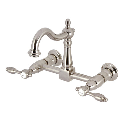 Kingston KS1263TAL Tudor Two-Handle Wall Mount Bridge Kitchen Faucet, Antique Brass