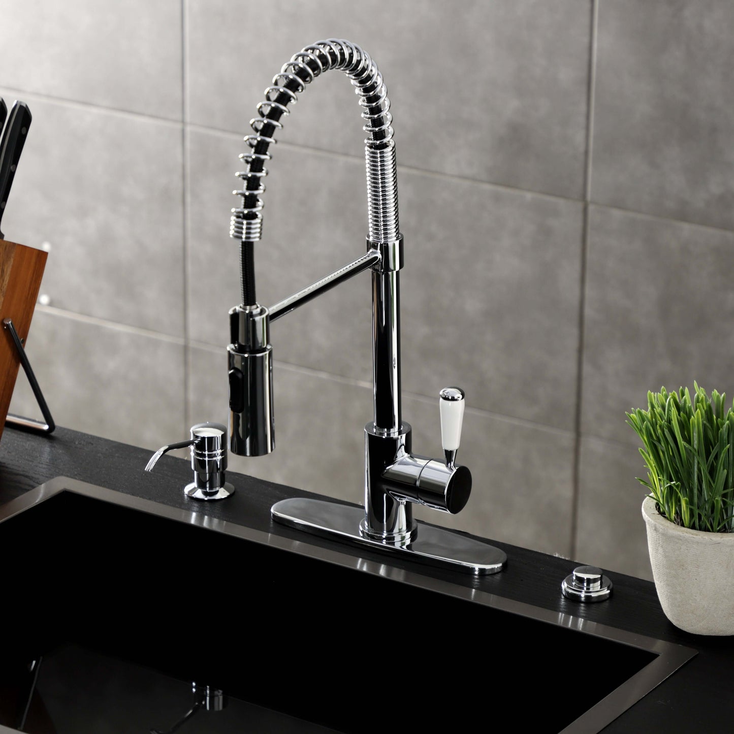 Gourmetier LS8778DPL Paris Single-Handle Deck-Mount Pre-Rinse Kitchen Faucet, Brushed Nickel right side view