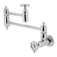 Kingston Brass KS3103CG Fuller Wall Mount Pot Filler Faucet, Antique Brass in polished chrome finish.