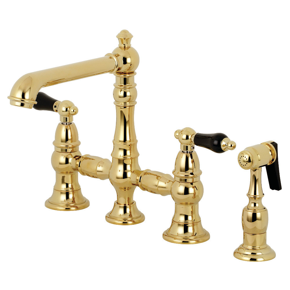 Kingston KS7277PKLBS Duchess Bridge Kitchen Faucet with Brass Sprayer, Brushed Brass