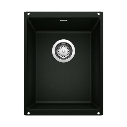 BLANCO Precis SILGRANIT 13" Undermount Bar Sink in sleek black finish with central drain.