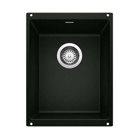 BLANCO Precis SILGRANIT 13" Undermount Bar Sink in sleek black finish with central drain.