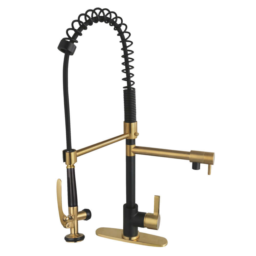Gourmetier LS8503CTL Continental Single-Handle Deck-Mount Pre-Rinse Kitchen Faucet with Pot Filler, Brushed Brass