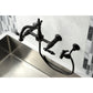 Kingston KS1263PKLBS Duchess Two-Handle Wall Mount Bridge Kitchen Faucet with Brass Sprayer, Antique Brass