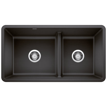BLANCO Precis SILGRANIT 33" 60/40 Reversible Double Bowl Undermount Kitchen Sink with Low Divide