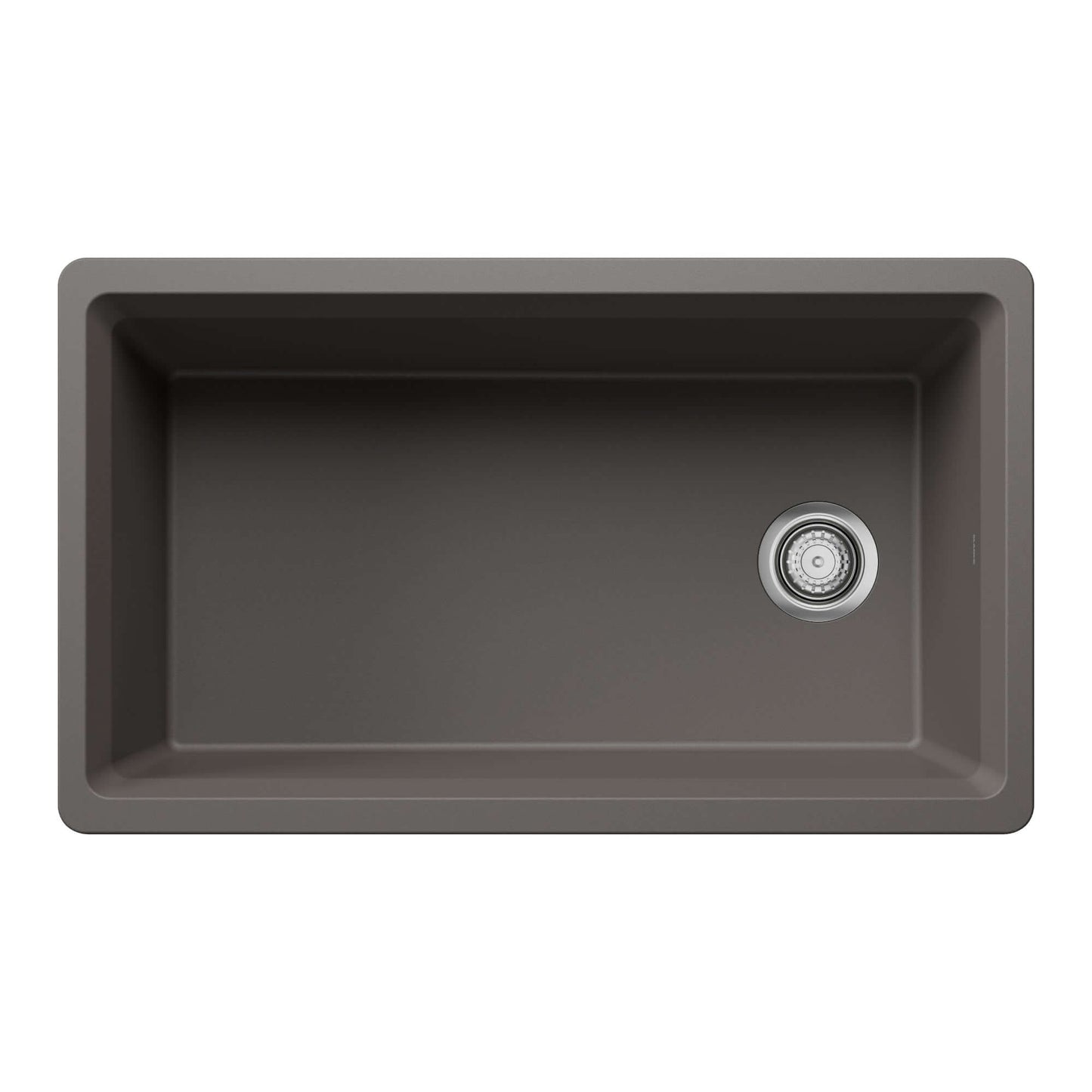 BLANCO Inteos SILGRANIT 33" Single Bowl Reversible Undermount Workstation Kitchen Sink top view in slate gray.