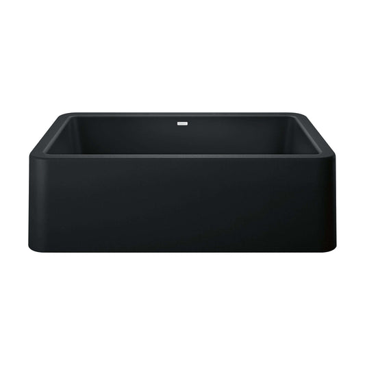 BLANCO Ikon SILGRANIT 33" Single Bowl Apron-Front Farmhouse Sink in a sleek black finish.