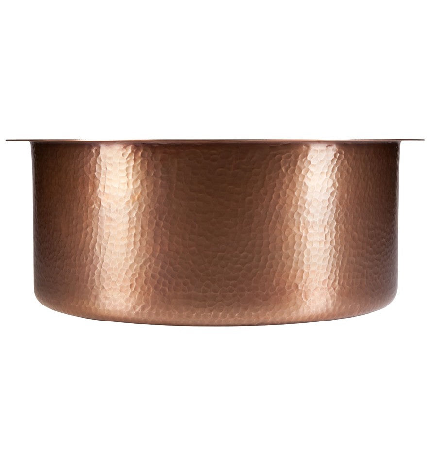Hand-hammered antique copper finish on the Thompson De La Cruz round bar sink, PU-1708MA