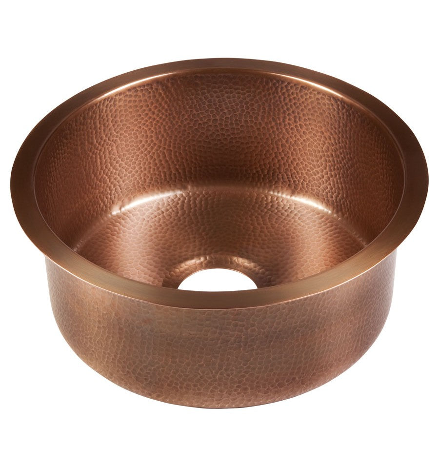 Thompson De La Cruz 17 inch round hand-hammered antique copper bar and prep sink, PU-1708MA