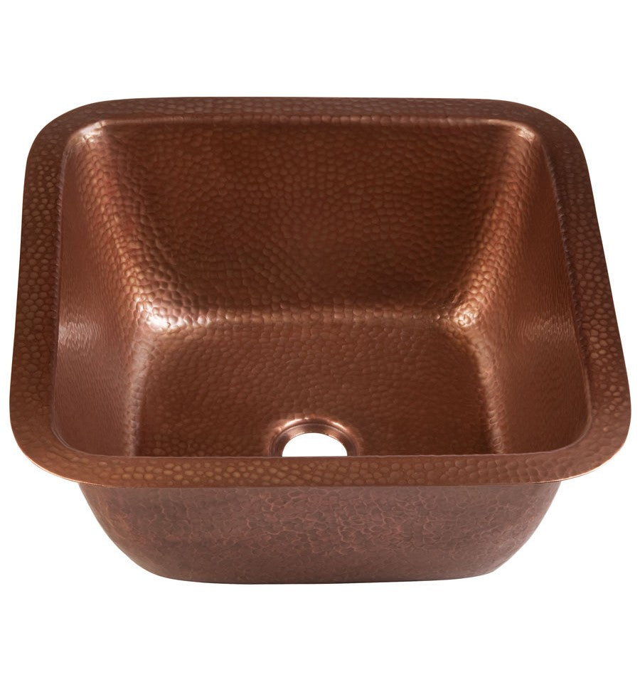 Thompson Tamayo 15-5/8 inch square hand-hammered antique copper bar and prep sink, 1SAC