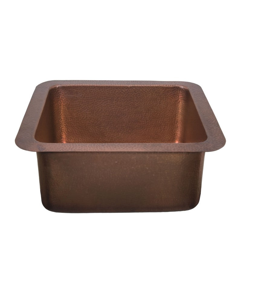 Hand-hammered antique copper finish on the Thompson Rivera II square bar sink, NS25033H