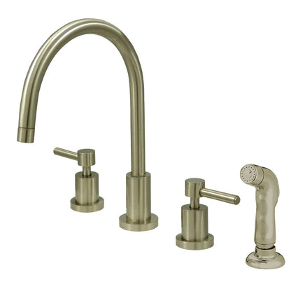 Kingston Brass KS8728DL Concord Double-Handle Widespread Kitchen Faucet with Plastic Sprayer, Brushed Nickel