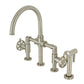Kingston KS2333RX Belknap Industrial Style Bridge Kitchen Faucet with Brass Sprayer, Antique Brass, brushed nickel finish