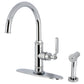Kingston Brass KS2433KL Whitaker Single-Handle Kitchen Faucet with Brass Side Sprayer, Antique Brass in polished chrome finish.