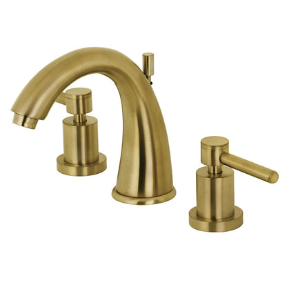 Kingston Brass KS2967DL Concord Widespread Bathroom Faucet showcasing bold cylindrical design and sleek lever handles.
