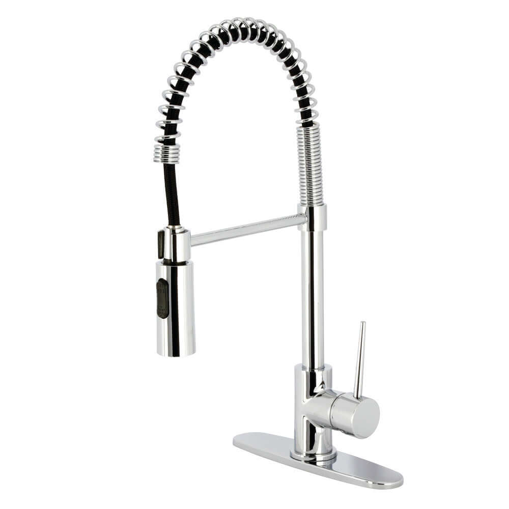 Kingston Brass LS8778NYL New York Pre-Rinse Kitchen Faucet right side view with high-arching spout and professional design