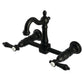 Kingston KS2443BAL Heirloom Two-Handle Wall Mount Bridge Kitchen Faucet, Antique Brass in Matte Black finish.
